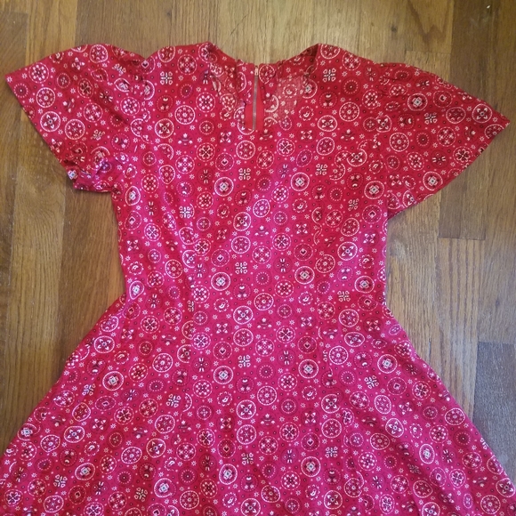 Vintage 70s Handmade Kids Red Bandana Fit & Flair Dress Zip Back Cap Sleeves. - Picture 3 of 10